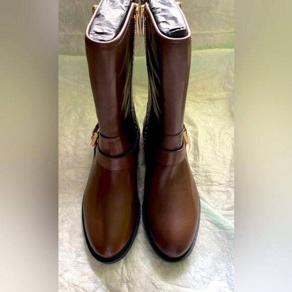 new Steve Madden Brown and Gold Zain Leather Boot. - Picture 1 of 5